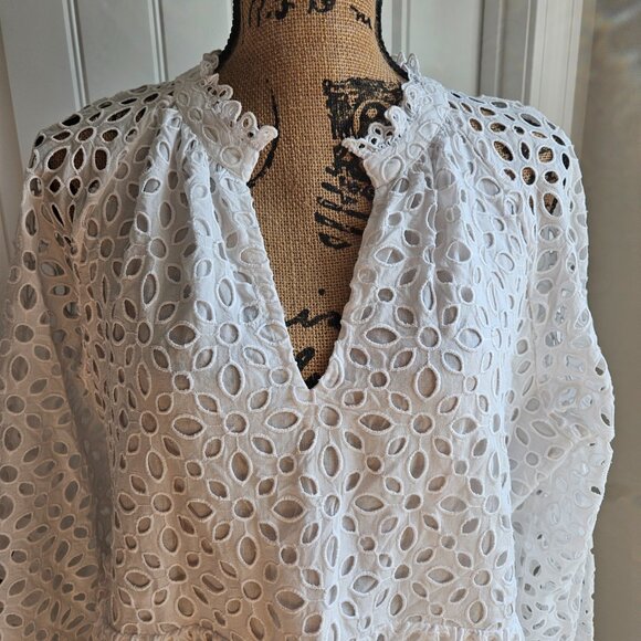 J Crew Tiered Embroidered Eyelet Dress Size L White - Picture 10 of 14